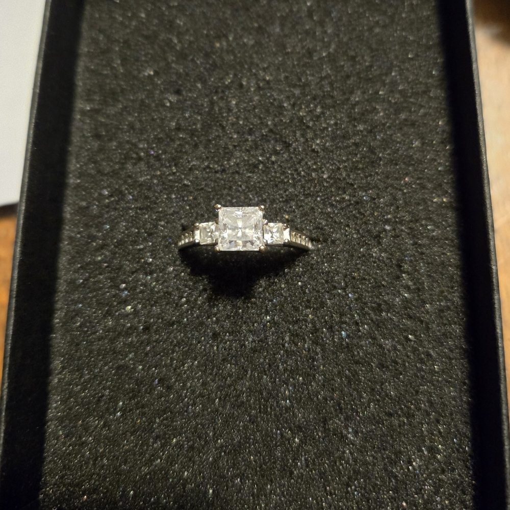 Solid 14k White Gold Engagement Ring With Cz Stones